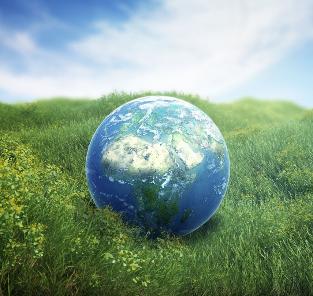 Planet earth on grass, artwork